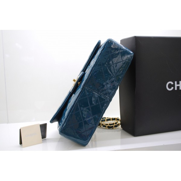 Chanel 2011 Verde Scuro Brevetto Borse Jumbo Flap In Pelle Con O