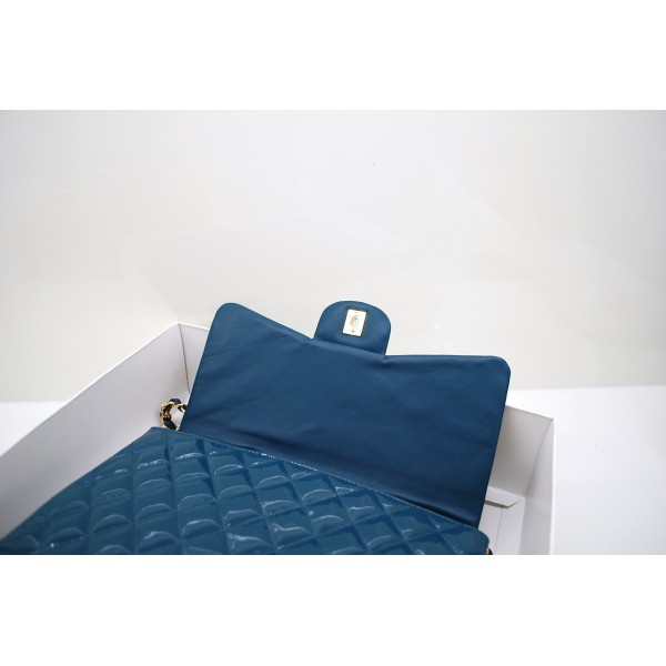 Chanel 2011 Verde Scuro Brevetto Borse Jumbo Flap In Pelle Con O