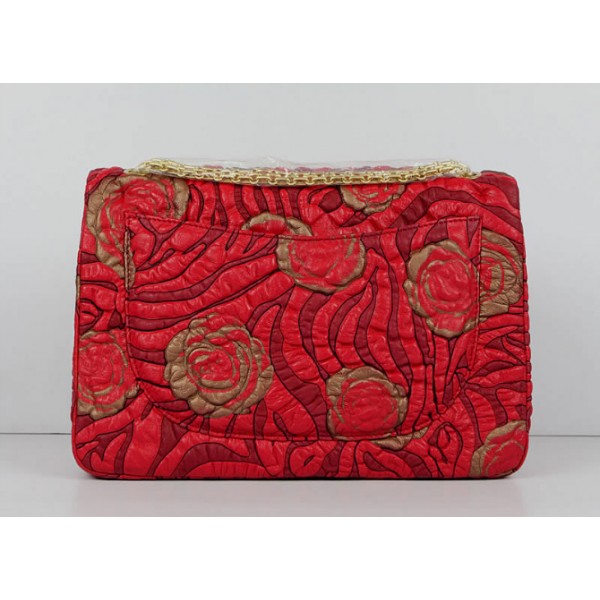 Chanel 2011 Agnello Borse Flap Rosso Con Camellia Rilievo Dettag