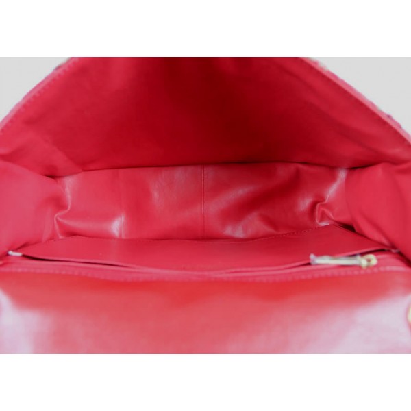 Chanel 2011 Agnello Borse Flap Rosso Con Camellia Rilievo Dettag