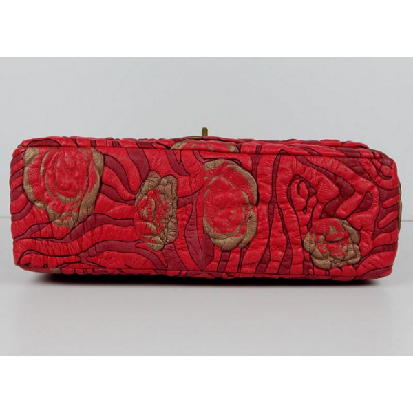 Chanel 2011 Agnello Borse Flap Rosso Con Camellia Rilievo Dettag