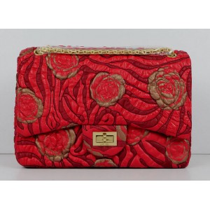 Chanel 2011 Agnello Borse Flap Rosso Con Camellia Rilievo Dettag