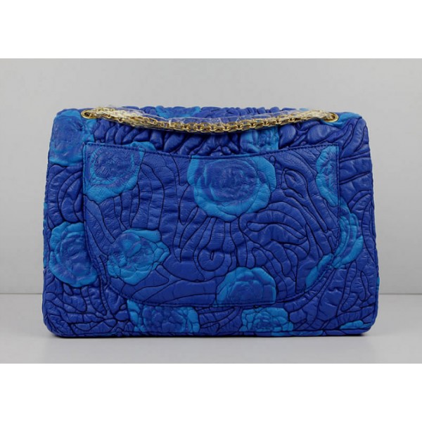 Chanel 2011 Agnello Borse Flap Blu Con Camellia Rilievo Dettagli