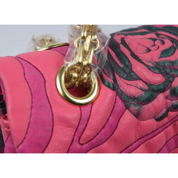 Chanel 2011 Agnello Camellia Borsa Con Rosa Rosso Rilievo Dettag