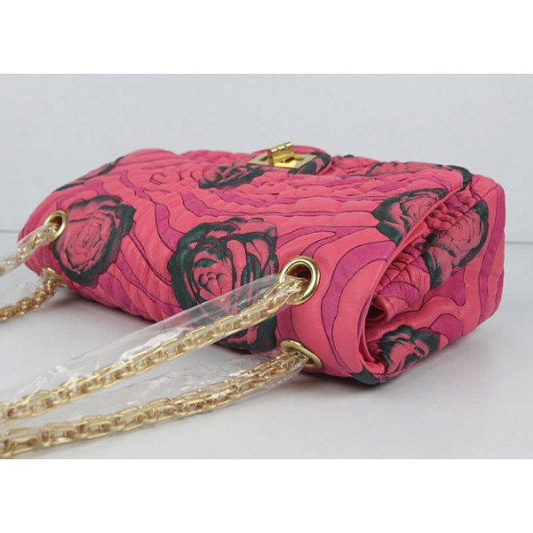 Chanel 2011 Agnello Camellia Borsa Con Rosa Rosso Rilievo Dettag