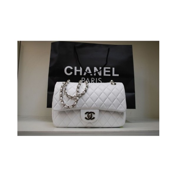 Chanel 255 Flap Bag Agnello Bianco Con Shw Classico