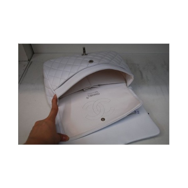 Chanel 255 Flap Bag Agnello Bianco Con Shw Classico