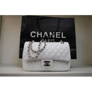 Chanel 255 Flap Bag Agnello Bianco Con Shw Classico