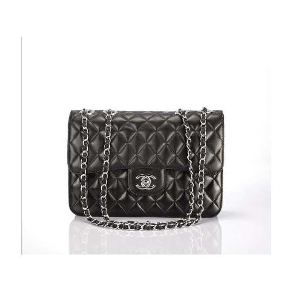 Chanel 48023 Nero Flap Borse Agnello Con Silver Hw