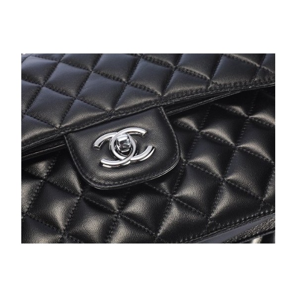 Chanel 48023 Nero Flap Borse Agnello Con Silver Hw