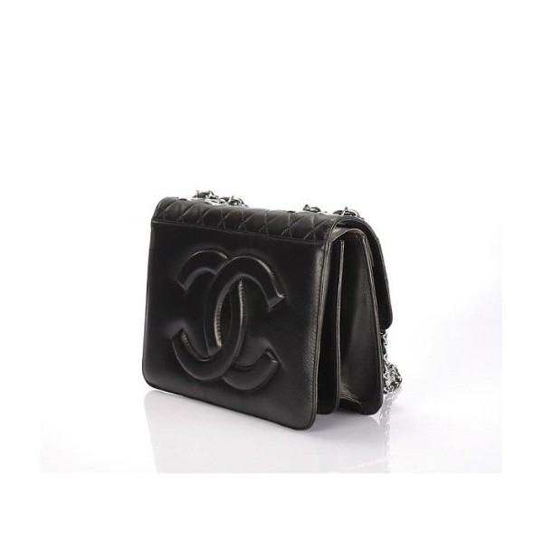 Chanel 48023 Nero Flap Borse Agnello Con Silver Hw