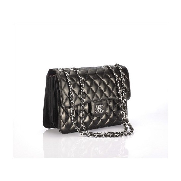 Chanel 48023 Nero Flap Borse Agnello Con Silver Hw