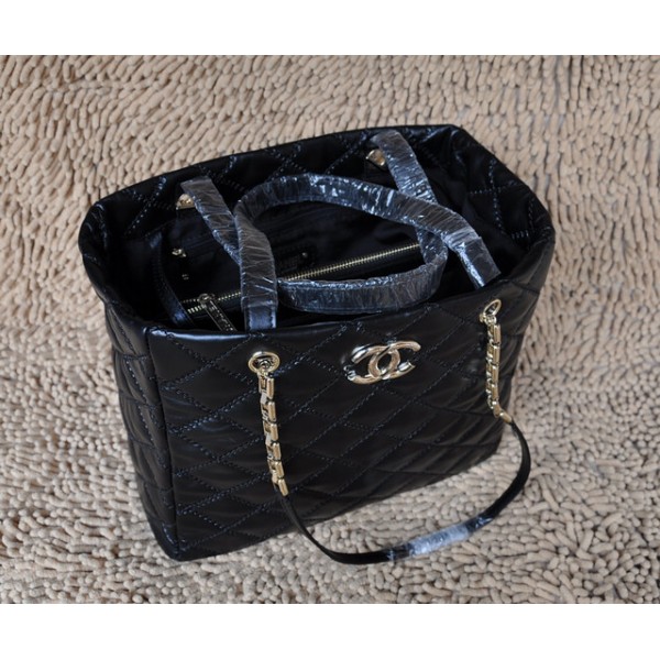 Chanel 50276 Nero Lavato Vitello Tote Di Grandi Dimensioni Con F