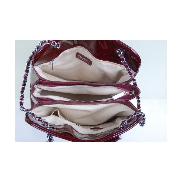 Chanel 50554 Maroon Patent Bowling Borse In Pelle Con Logo Doppi