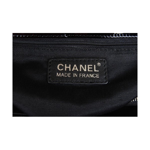 Chanel 50554 Patent Bowling Borsa In Pelle Nera Con Logo Cc