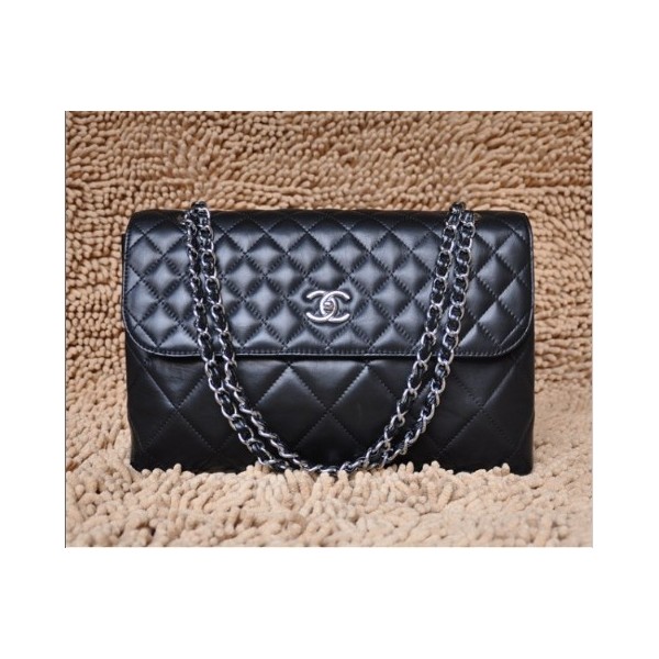 Chanel 50725 Black Flap Borse Agnello Con Silver Hw