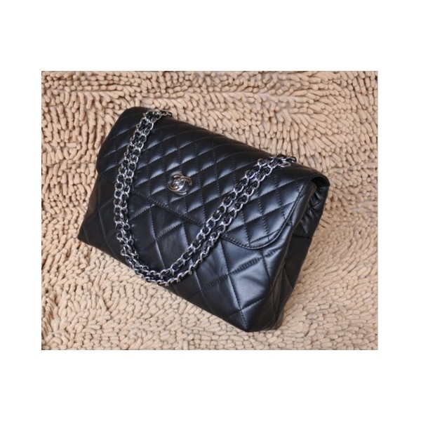 Chanel 50725 Black Flap Borse Agnello Con Silver Hw