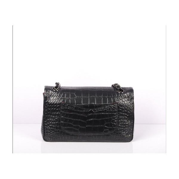 Chanel A01112 Black Croc Veins Leather Flap Borse Con Shw Vecchi