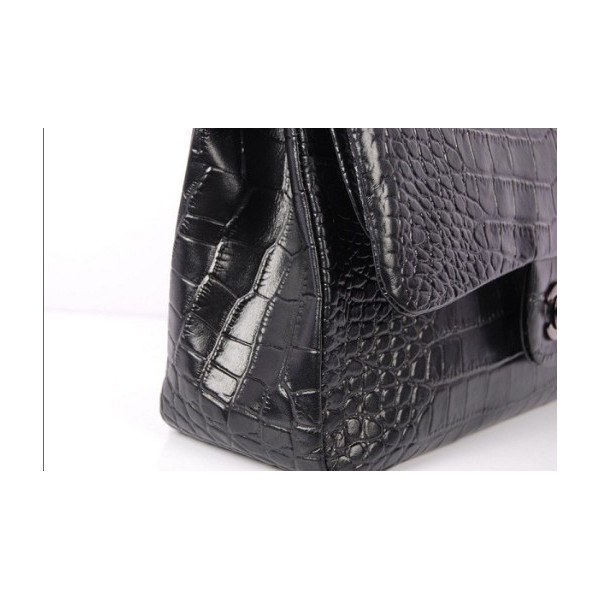 Chanel A01112 Black Croc Veins Leather Flap Borse Con Shw Vecchi