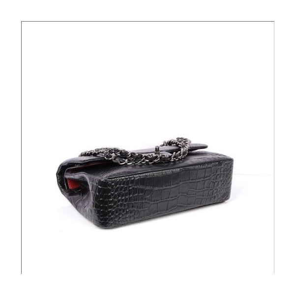 Chanel A01112 Black Croc Veins Leather Flap Borse Con Shw Vecchi