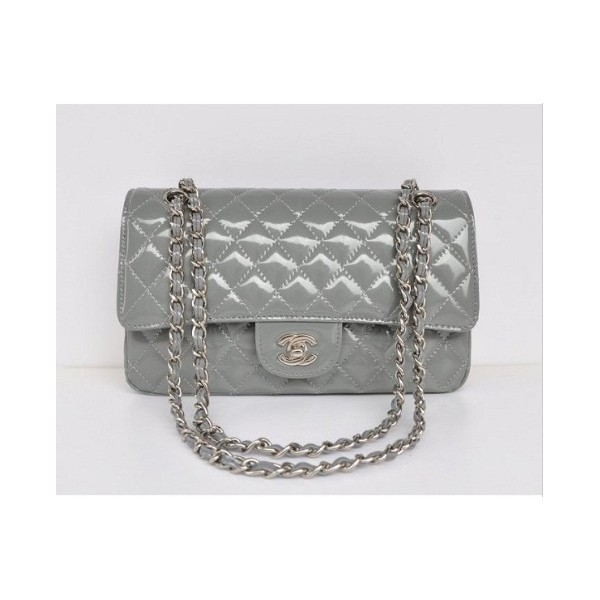 Chanel A01112 Borse Classic Flap In Pelle Verniciata Con Grigio