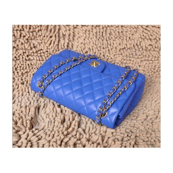 Chanel A01112 Flap Borse Pelle Di Agnello Classic Blu Con Oro Hw