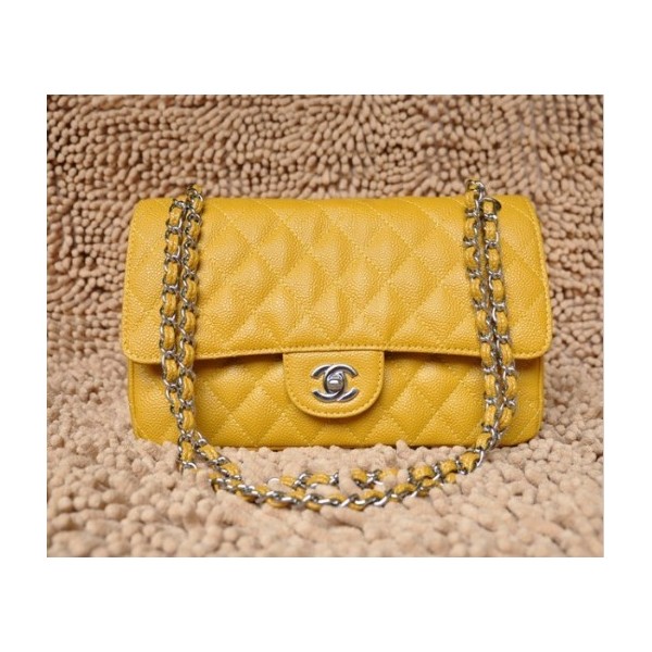 Chanel A01112 Giallo Caviar Leather Borse Flap Classic Con Shw