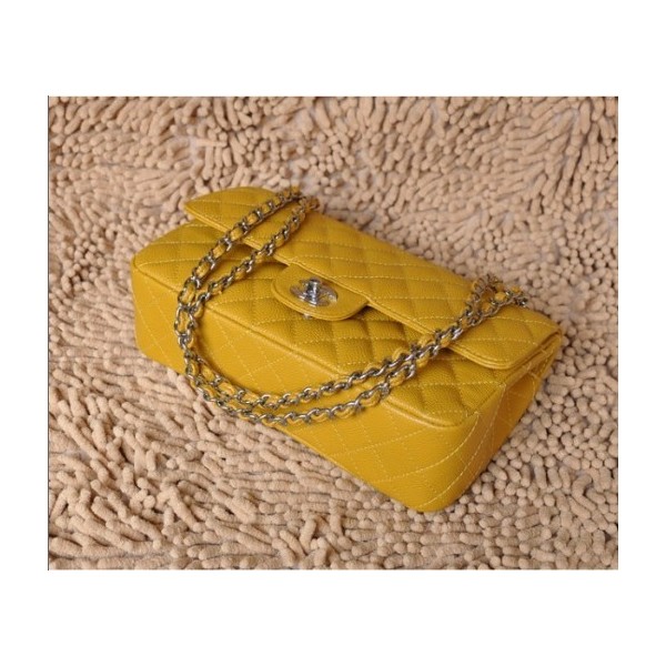 Chanel A01112 Giallo Caviar Leather Borse Flap Classic Con Shw