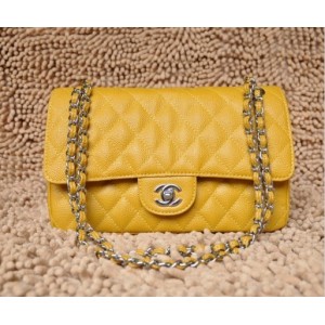 Chanel A01112 Giallo Caviar Leather Borse Flap Classic Con Shw