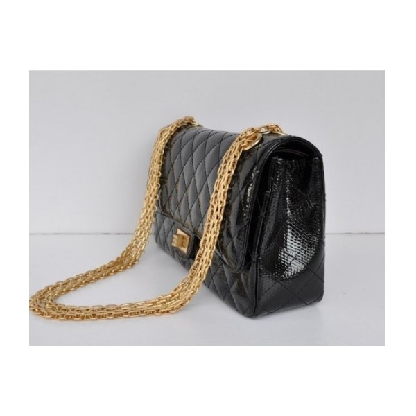 Chanel A01112 Nero Vene Lizard Leather Flap Borse Con Oro Hw