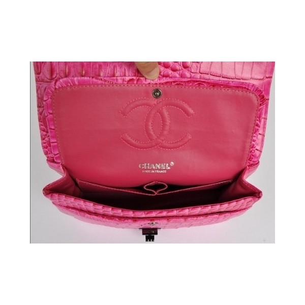 Chanel A01112 Peach Croc Veins Leather Flap Borse