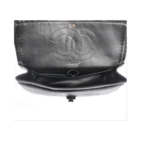 Chanel A01113 Nero Vene Croc Leather Flap Borse