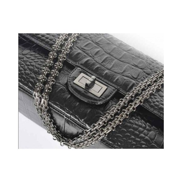 Chanel A01113 Nero Vene Croc Leather Flap Borse