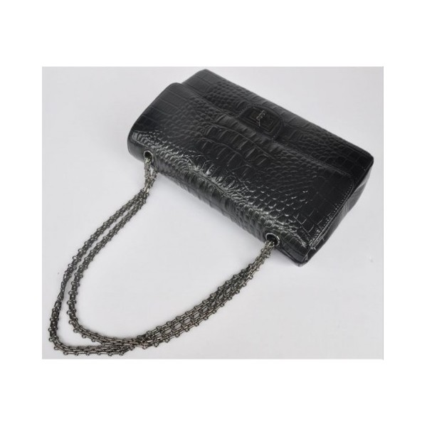 Chanel A01113 Nero Vene Croc Leather Flap Borse