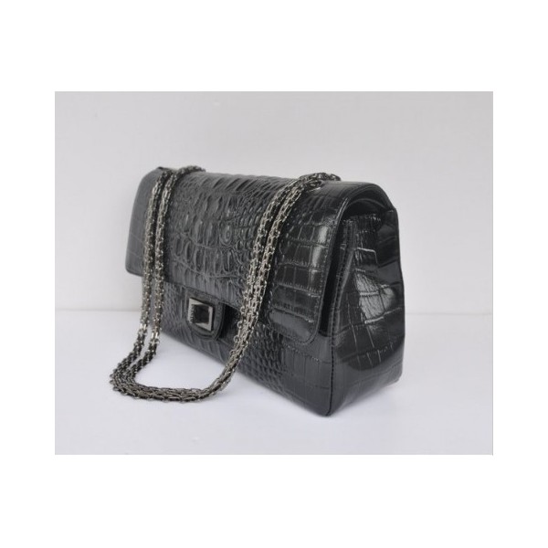 Chanel A01113 Nero Vene Croc Leather Flap Borse