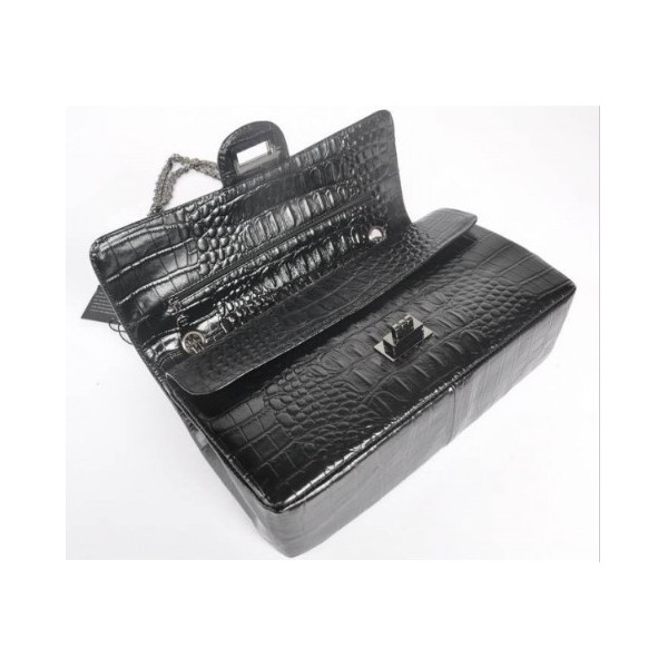 Chanel A01113 Nero Vene Croc Leather Flap Borse