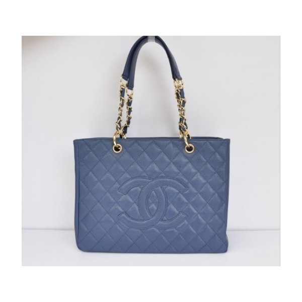 Chanel A20995 Caviar Blue Classic In Pelle Gst Shopping Bags
