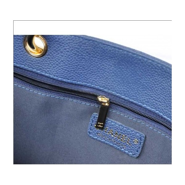 Chanel A20995 Caviar Blue Classic In Pelle Gst Shopping Bags