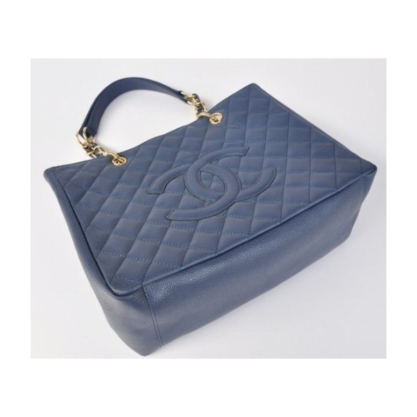 Chanel A20995 Caviar Blue Classic In Pelle Gst Shopping Bags