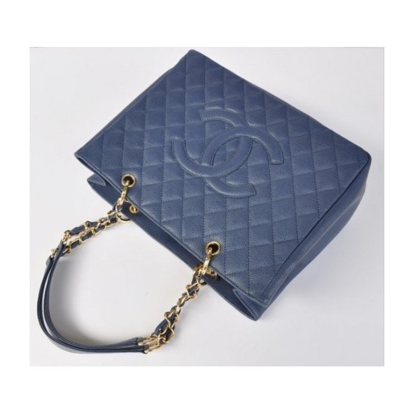 Chanel A20995 Caviar Blue Classic In Pelle Gst Shopping Bags