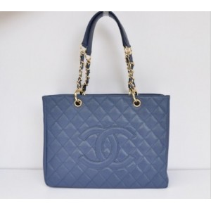 Chanel A20995 Caviar Blue Classic In Pelle Gst Shopping Bags