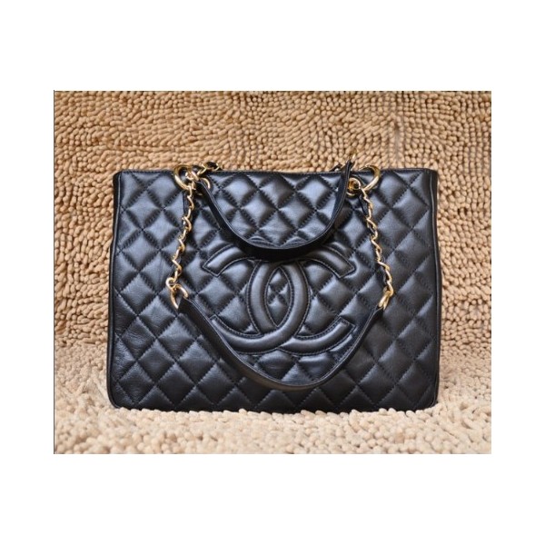 Chanel A20995 Gst Shopping Tote In Pelle Di Agnello Nero Con Oro