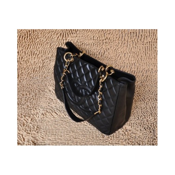 Chanel A20995 Gst Shopping Tote In Pelle Di Agnello Nero Con Oro