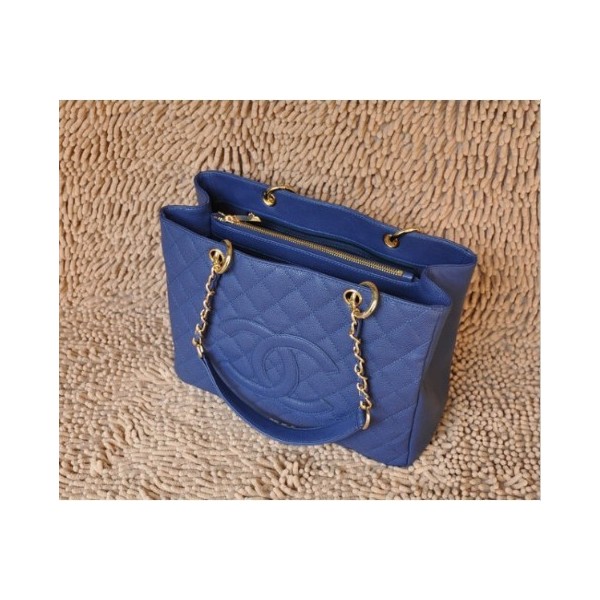 Chanel A20995 Gst Shopping Tote In Pelle Pieno Fiore Blu Con Ghw