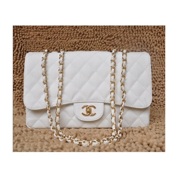 Chanel A28600 Flap Bag In Pelle Caviar Jumbo Bianco Con Oro Hw
