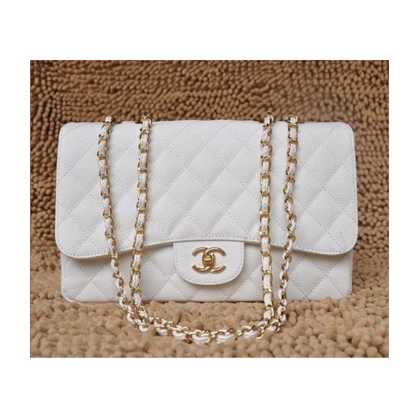 Chanel A28600 Flap Bag In Pelle Caviar Jumbo Bianco Con Oro Hw