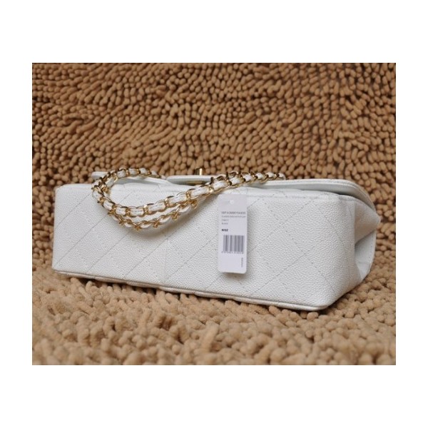 Chanel A28600 Flap Bag In Pelle Caviar Jumbo Bianco Con Oro Hw