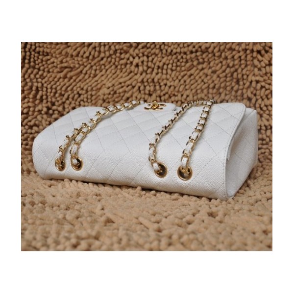 Chanel A28600 Flap Bag In Pelle Caviar Jumbo Bianco Con Oro Hw