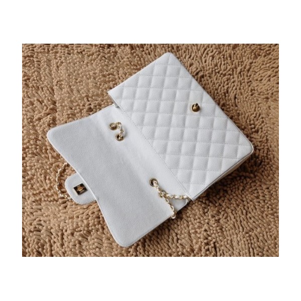 Chanel A28600 Flap Bag In Pelle Caviar Jumbo Bianco Con Oro Hw