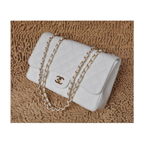 Chanel A28600 Flap Bag In Pelle Caviar Jumbo Bianco Con Oro Hw